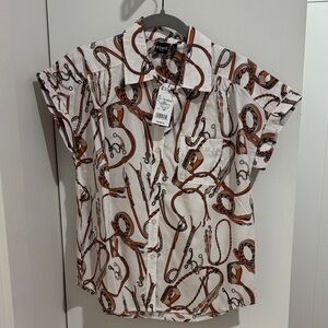 Chic Women's Button Down Shirt with Brown Pattern